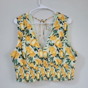 Abercrombie And Fitch Lemon Print Crop Tie Top Women's Size XL